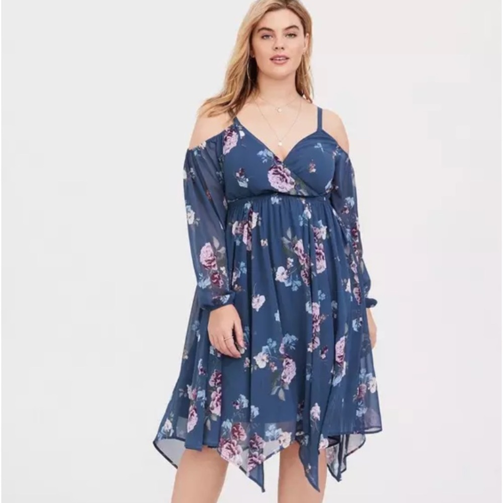 Torrid Blue Floral Cold Shoulder Dress